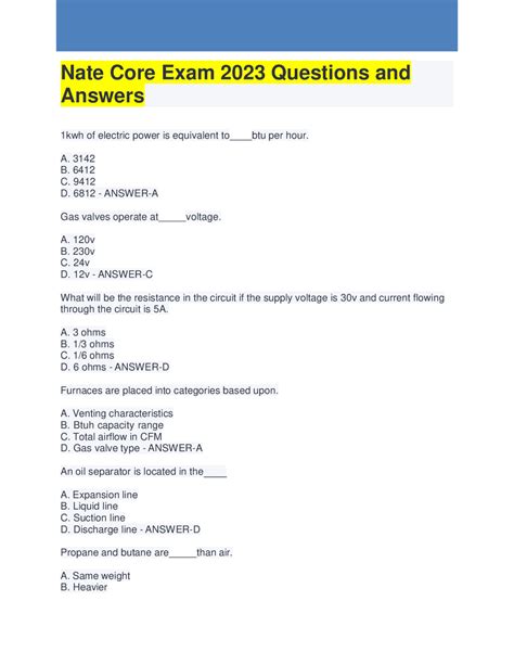 nate exam questions and answers